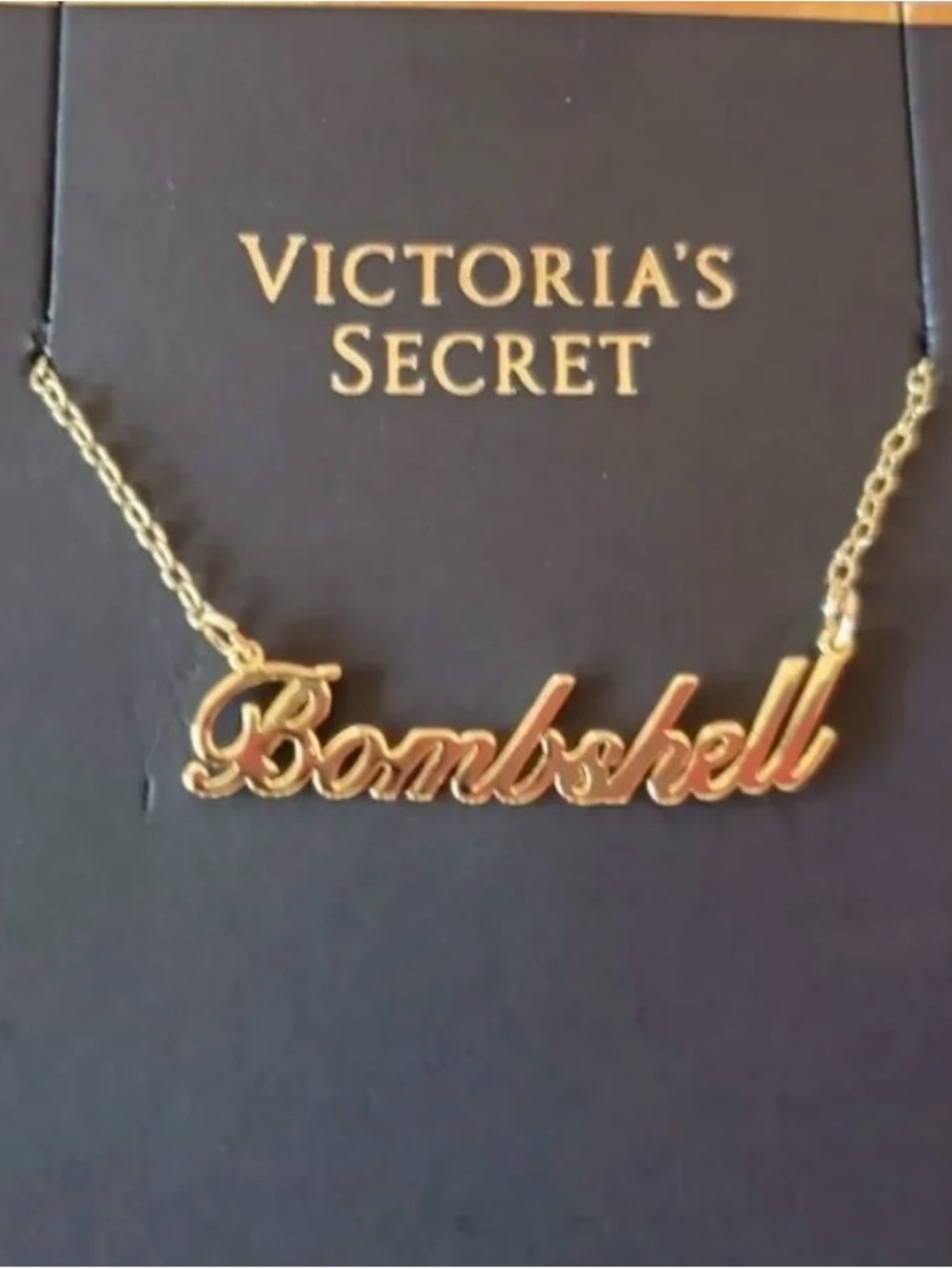 Victoria's Secret Gold 'Bombshell' Script Nameplate Necklace